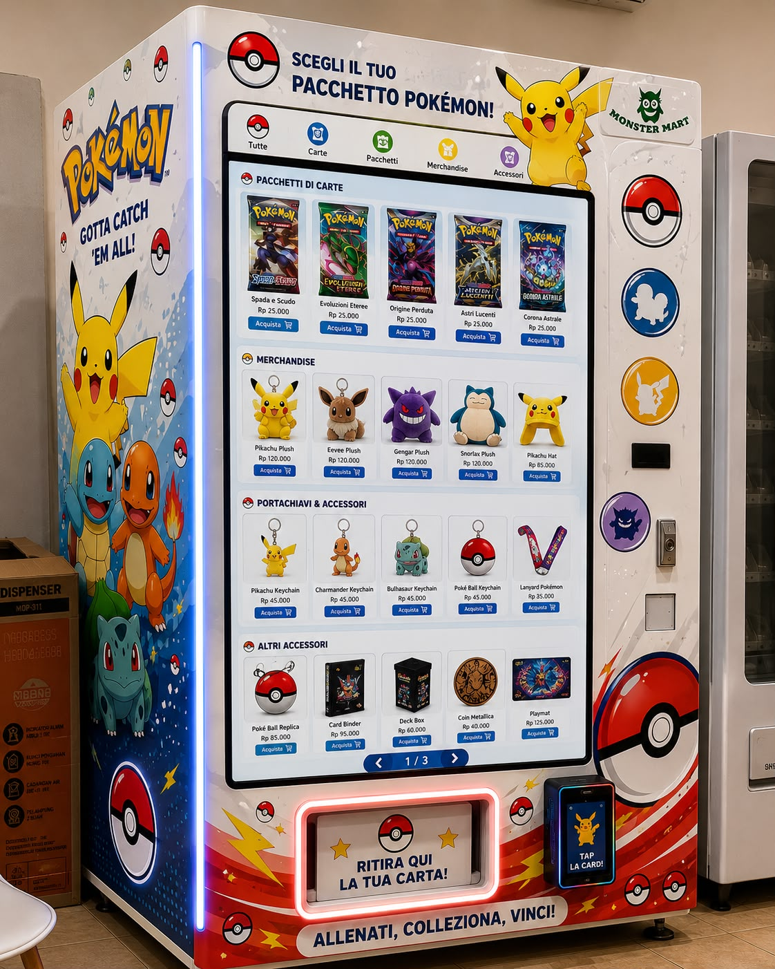 Pokémon collectibles vending machine installed at a partner venue